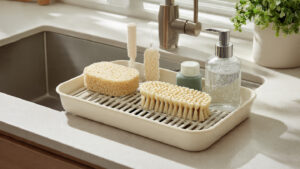 A Sink Tray Storage Rack with Drainage Grid
